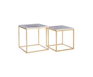 Interiors by Premier Side Tables Avantis Square Gold Finish/White Marble Top 2pcs