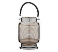 INTERIORS by Premier Small Nickel Stripe Lantern - Stainless Steel & Black, Stainless Steel