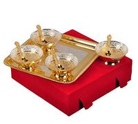 Interlife Gift Studio Gold Plated Bowl Made of Brass Set of 9 Pcs with Box, Modern