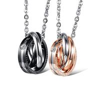 Interlocked Rolling Matching Pendant Necklace for Couples Stainless Steel His & Hers Promise Love Set CZ Interlocking Rings Boyfriend Girlfriend Anniversary Valentine's Day Infinity Jewelry Gifts