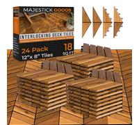 Interlocking Deck Tiles 12" x 9" Herringbone 18 Sq Ft - Non-Slip Acacia Wood Outdoor Tiles for Patio - Decking, Porch and Balcony Flooring Tiles - Easy to Install Wooden Deck Tile Pavers (24 Pack)