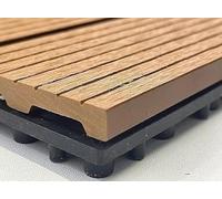 Interlocking Decking Floor Tiles - WPC Plastic Composite for Garden, Patio, Balcony, Terrace Anti-Slip, Waterproof, Click System - Light Brown, Grey, Black, Set of 11, 1m² (Light Brown)