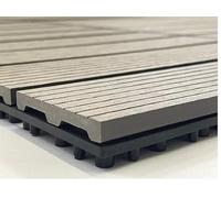 Interlocking Decking Floor Tiles - WPC Plastic Composite for Garden, Patio, Balcony, Terrace Anti-Slip, Waterproof, Click System - Light Brown, Grey, Black, Set of 11, 1m² (Grey)
