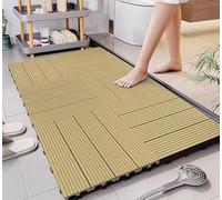 Interlocking Ecological Wooden Floor Mat, Non-slip Shower Floor Bathmat for Bathroom, Bath Mat with Drain,High Safety Tile Mat Patio Balcony (Teak,8)