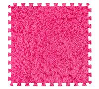 Interlocking Foam Carpet 16Pcs, Soft Play Mat, Fluffy Area Rugs, Square Puzzle Floor Tiles, Crawling Mats for Living Room & Bedroom, 12x12 inch, Rose Red