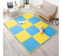 Interlocking Foam Floor Tiles, Non-Slip Puzzle Play Mat with End Borders Playroom Tile Flooring Mats for Indoor and Outdoor Playpen and Playground(Yellow/Blue)