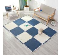 Interlocking Foam Floor Tiles, Non-Slip Puzzle Play Mat with End Borders Playroom Tile Flooring Mats for Indoor and Outdoor Playpen and Playground(White/Navy Blue)