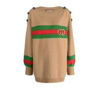 Interlocking G Patch Knit Jumper - female - Gucci - Round-neck Knitwear - Brown - S - Knitwear S