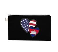 Interlocking Hearts U.S.A. Cambodia Flag Portable Canvas Coin Purse Fashion Pencil Case Travel Makeup Bag