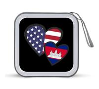 Interlocking Hearts U.S.A. Cambodia Flag Portable CD Case Holder 48 Capacity Travel DVD Storage Boxs Wallet Bag