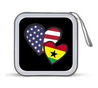 Interlocking Hearts U.S.A. Ghana Flag Portable CD Case Holder 48 Capacity Travel DVD Storage Boxs Wallet Bag