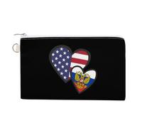 Interlocking Hearts U.S.A. Russian Flag Portable Canvas Coin Purse Fashion Pencil Case Travel Makeup Bag