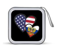 Interlocking Hearts U.S.A. Russian Flag Portable CD Case Holder 48 Capacity Travel DVD Storage Boxs Wallet Bag