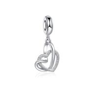 Interlocking Love Heart Dangle Bead Charm Compatible with Pandora Charms Bracelets