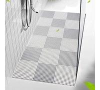 Interlocking Rubber Floor Tiles - 11.8 Inches Each Side - Wet Areas Like Pool Shower Locker-room Bathroom Bath Mat Can Be Cut-white + Gray 24 Pieces