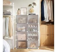 Interlocking Shoe Rack, Plastic Shoe Storage Cabinet, 16-Slot Modular Storage Unit, White