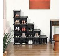 Interlocking Shoe Rack, Rectangular Storage Organiser, 15-Slot Modular Diy Storage Shelf Unit, Metal Wire Wardrobe, Black Lpc44Hv1