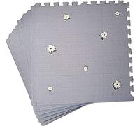 Interlocking Soft Foam Kids Living Room Mat Playmat Gym Yoga Exercise Fitness Floor Jigsaw Puzzle Tiles (Grey + Flower Printed, 6 pc)