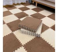 Interlocking Square Foam Tiles 12x12x0.4in Thickened Plush Puzzle Foam Floor Mat Shaggy Play Carpet Mats(Apricot+Light Coffee,10pcs)