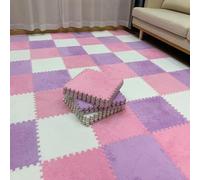 Interlocking Square Foam Tiles 12x12x0.4in Thickened Plush Puzzle Foam Floor Mat Shaggy Play Carpet Mats(White+pink+purple,10pcs)