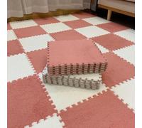 Interlocking Square Foam Tiles 12x12x0.4in Thickened Plush Puzzle Foam Floor Mat Shaggy Play Carpet Mats(Bean Paste Red+White,10pcs)
