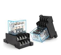 Intermediate Relay HH64P LY4NJ 10A Micro Small Electromagnetic Relay ACDC12V24V AC110V 220V 380V With 14 Pins Socket Base PTF14A 1Pcs(With socket,DC 24V)