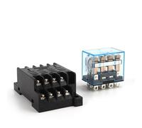 Intermediate Relay HH64P LY4NJ 10A Micro Small Electromagnetic Relay ACDC12V24V AC110V 220V 380V With 14 Pins Socket Base PTF14A 1Pcs(With socket,DC 24V)