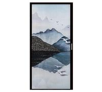 Internal Folding Concertina Door with Mountain Pattern, No Drill Installation with Adhesive Tape, Oriental Style Sliding Partition for Space Division