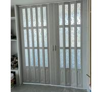 Internal Folding Doors,Accordion Door Customizable PVC Room Divider for Office, Kitchen, Living Room,with Handles and Acrylic Glass - Includes Screws(47x90in(119x229cm))