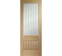 Internal Oak 2XG FD30 Fire Door with Clear Etched Glass - Pre-Finished - 1981 x 686 x 44mm - Suffolk Premium - XL Joiner