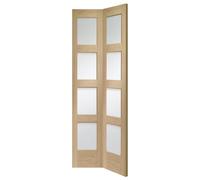 Internal Oak Glazed 4-Panel Shaker Bi-Fold Door with Clear Glass - Unfinished - 1981 x 686 x 35mm - 4 Light - XL Joinery