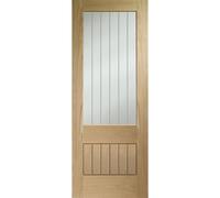 Internal Oak Half-Glazed Cottage FD30 Fire Door with Clear Etched Glass - Unfinished - 2040 x 726 x 44mm - Suffolk Premi