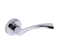 Internal Silver Polished Chrome Bathroom Lever Door Handle with Lock Latch and Hinges Pack - 75mm Latch - Rhine - XL Joi