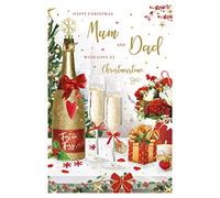 International Cards and Gifts Artistic Christmas Greeting Card - For Mum & Dad - From The Essence Range - Festive Fizz - With A Red Foiled Finish
