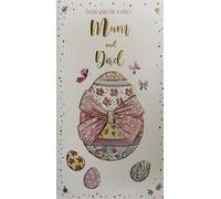 International Cards & Gifts Ltd Easter Card for Mum and Dad, Decorative Egg with Floral Bow Design, Happy Easter Greeting Card with Envelope