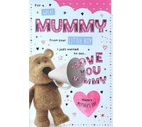 International Cards & Gifts Ltd Mother's Day Card from Little Boy, Cute Teddy Bear with Megaphone Design, I Love You Mummy Message