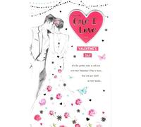 International Cards & Gifts Ltd Valentine's Day Card, 4 Page Romantic Couple & Rose Design, For the One I Love