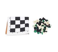 International Chess Set, Black White Plastic Pieces, PU Leather Board 13.8 Inch - Non Slip, Scratch, Ideal for Family Travel and Camping