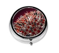 International Chess This Small, Printed, Round Pill Box is a Portable Pill and Vitamin Organizer Perfect for Pockets, Purses, and Travel.