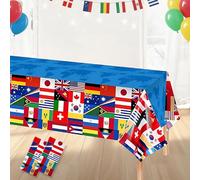International Flag Plastic Table Cloth: 130×220CM World Flag Table Cover World Cup 2026 Disposable Rectangle Decoration for Eurovision Soccer Sports Events Beer Party Olympics Party Supplies(2 Pcs)