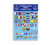 International Maritime Signal Flags Poster with Meanings, Nautical Alphabet Code Chart, Navy Coastal Wall Art for Home Office Decor(Unframed,16X24inch(40X60cm))