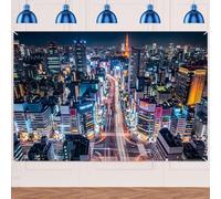 International Metropolis Birthday Party Decorations Backdrop Banner Landmark Tower Theme Supplies for Men Adults Glowing Road Photography Background Garage Wall Decor Photo Booth Props