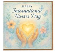 International Nurses Day Card - Hands Holding Glowing Heart, Flowers & Butterflies - Thank You Appreciation Card for Nurse, NHS Staff