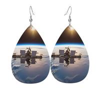 International Space Station Picture Earrings, Lightweight Leather Teardrop Dangle Drop Earrings for Christmas Birthday Gift, Fashion Pendant for Women Jewelry Outfits Accessories