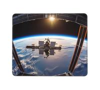 International Space Station Picture Mouse Pad with Stitched Edge, Personalized Computer Mouse Mat with Non-Slip Rubber Base, Waterproof Gaming Mousepad for Laptop, Office Home 8.3 x 10.3 in