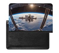 International Space Station Picture Passport Holder for Travel Essentials Passport Wallet Cover Case PU Leather Passport Cover Passport Book Holders for Women And Men