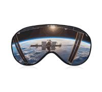 International Space Station Picture Sleep Mask for Side Sleeper Women Men Eye Mask for Sleeping Light Blocking Zero Pressure Breathable Travel Eye Cover Adjustable Soft Night Blindfold