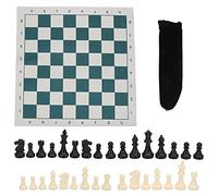 International Standard Chess Game Set Competition Large Plastic Chess Set with Chessboard Compact Portable Design for Travel Outdoor Play Green and White 34x34cm Rubber Board