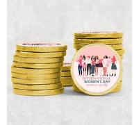International Women’s Day Celebration Chocolate Coins - Luxury Gold Foiled Discs, Perfect for Events, Gifts & Workplace Favours Desk Drops - D1 - Coin 50