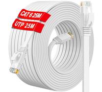 Internet Cable 25m, Cat 6 Ethernet Cable 25m High Speed, Flat White RJ45 Network Cable 250MHz 10/100/1000Mbps, Gigabit Long UTP 25 metre LAN Cable Patch Outdoor Indoor for Router Switch PC (25 Clips)